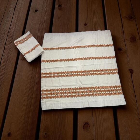 Vintage Handmade Embroidered Burlap Kitchen Curtains Set of 2 Mid-Century Rustic - Picture 1 of 7